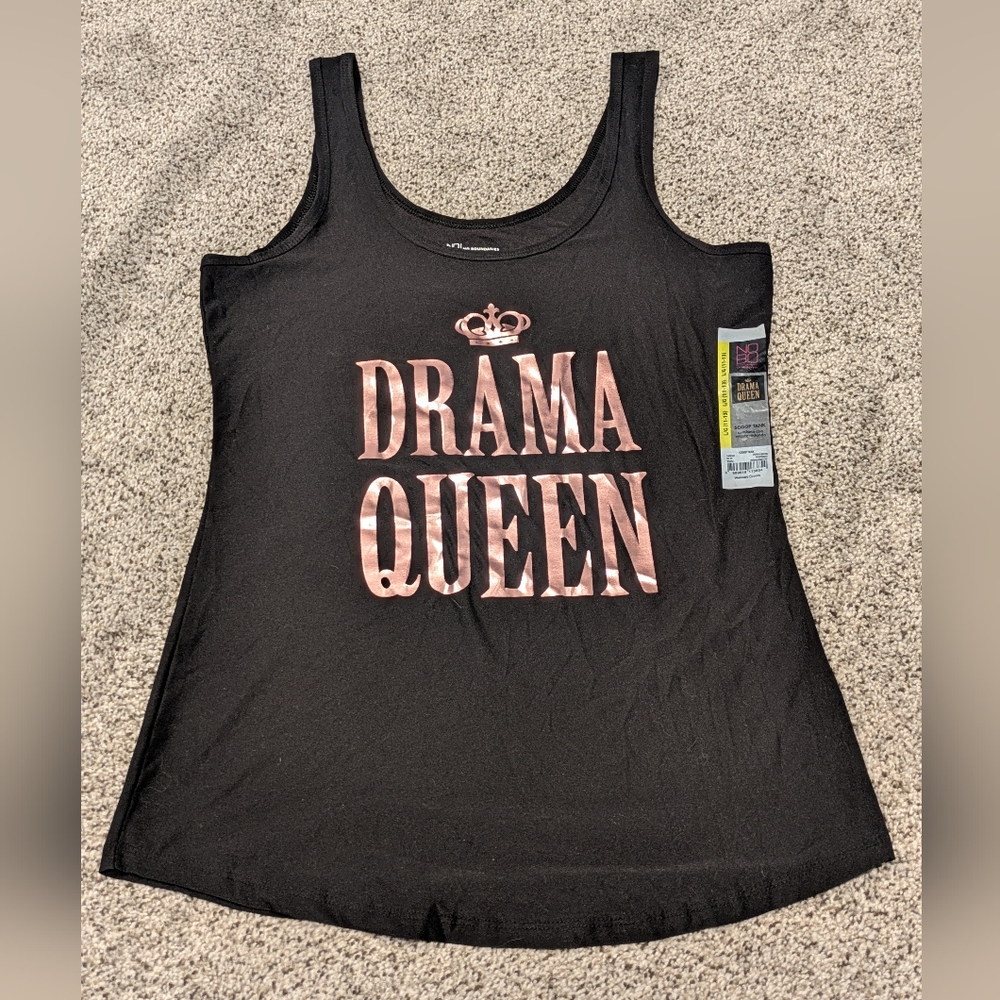 NWT New No Boundaries Tank Top Size Large 11-13 Juniors Black DRAMA QUEEN Casual
